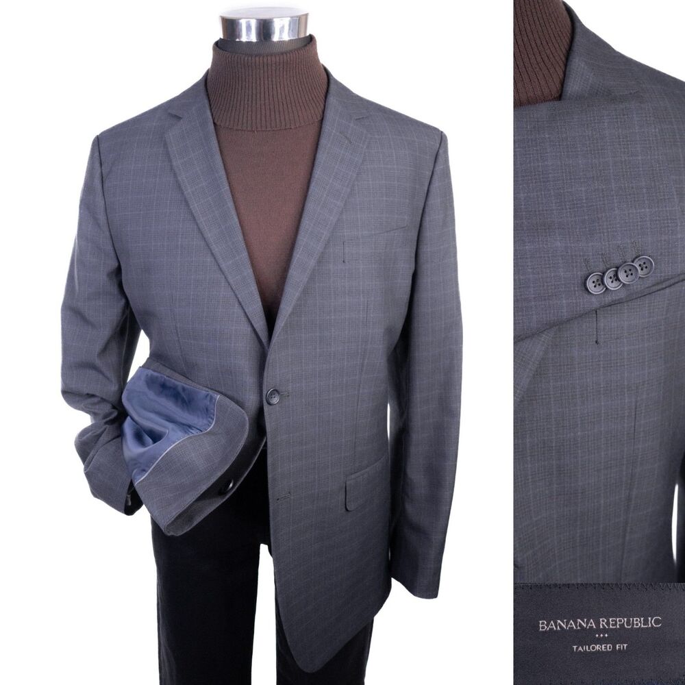 Banana Republic Blazer Mens 46L Sport Coat Tailored Slim Check Jacket Long